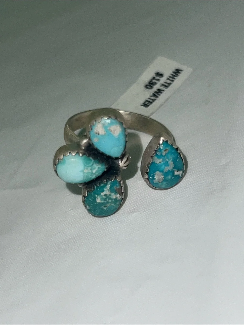 Sterling Silver Whitewater Turquoise Teardrop Cluster Ring - Blue